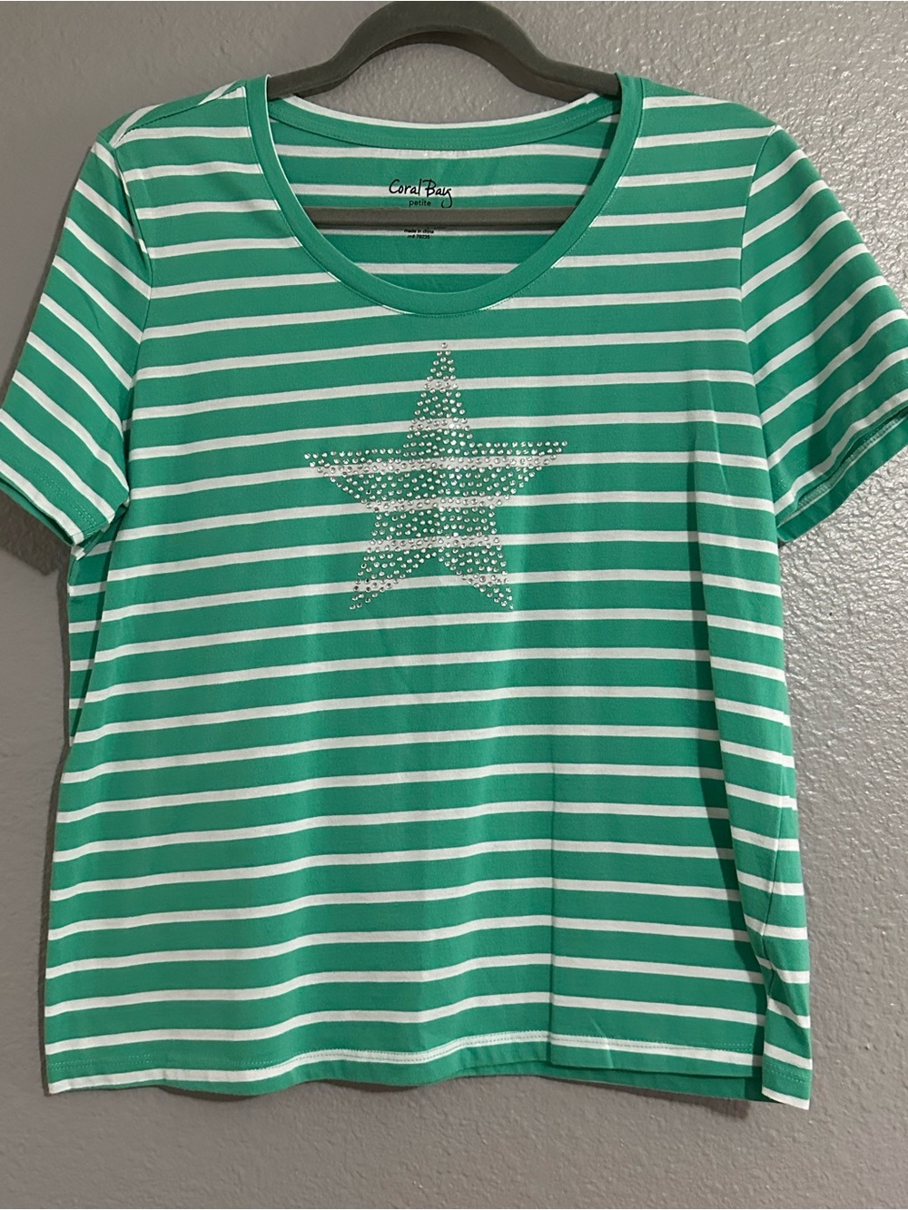 Coral Bay Green & White Striped Star Tee - petite large
